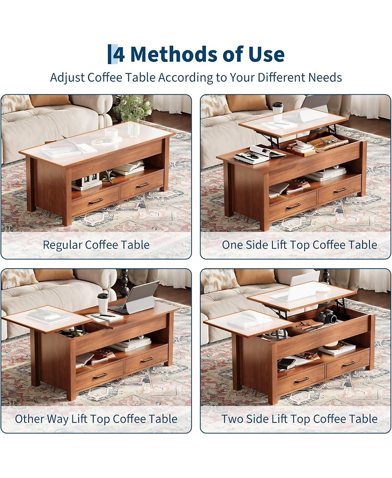gaomon 47.2" Coffee Table with Storage, Multi-Function Lift Top Coffee Table with Wooden Lift Tabletop