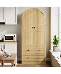 gaomon 72" Tall Arched Kitchen Pantry Cabinet - Farmhouse Freestanding Storage Cupboard with Wooden Doors & Drawers