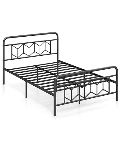 Sugift Full Size Platform Bed with High Headboard and Snap Lock Metal Slats