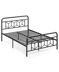 Sugift Full Size Platform Bed with High Headboard and Snap Lock Metal Slats