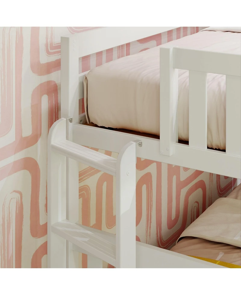 Max & Lily Bunk Bed with Ladder on End and Trundle, Twin-Over-Twin Bed Frame for Kids