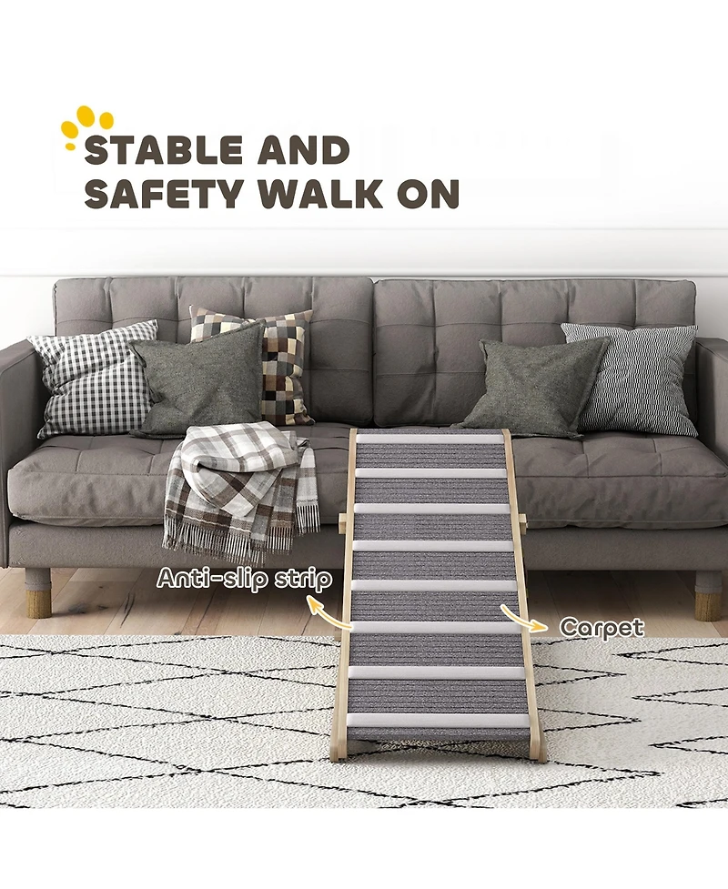 Aostirmotor Foldable dog ramp for couch and bed, adjustable from 16" to 23.5", non-slip carpet, ideal for small to large dogs