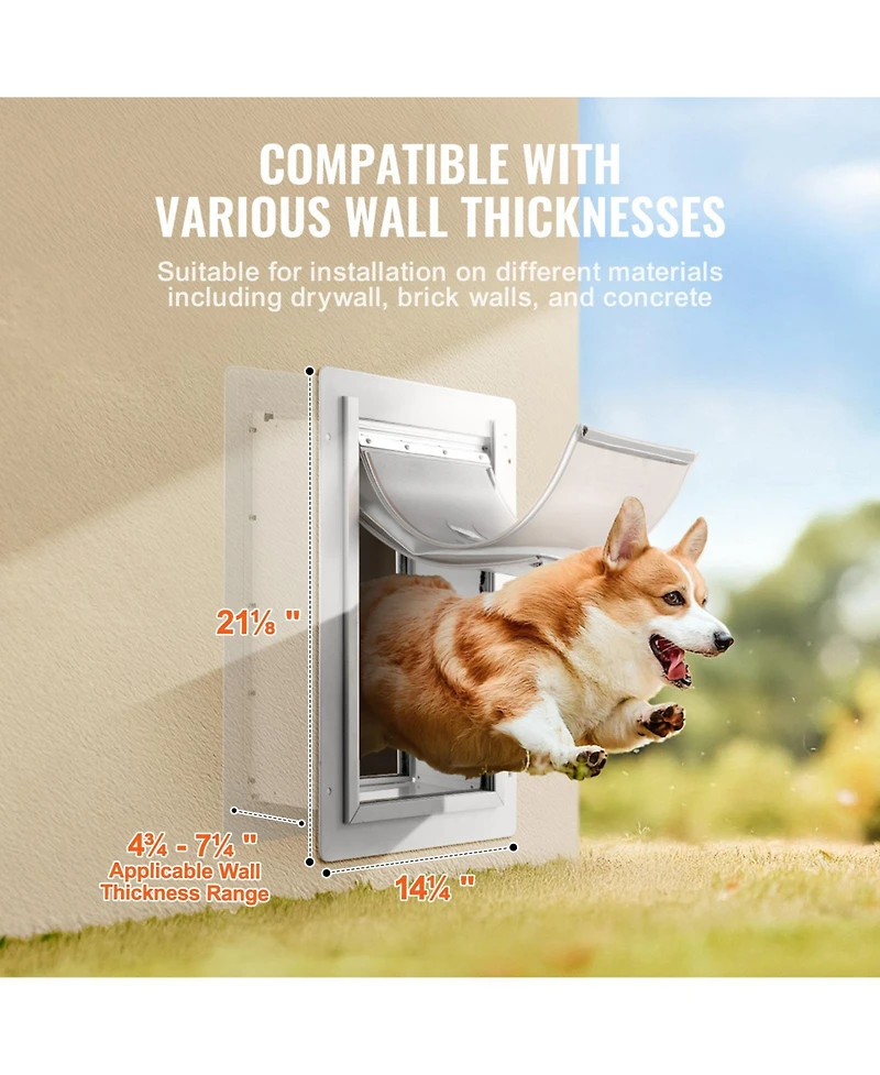 Aostirmotor Medium Wall-Mount Pet Door, lockable with 3 magnetic flaps, sturdy metal frame, energy-efficient and secure, easy installation