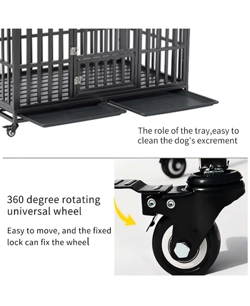 Aostirmotor 55" Heavy Duty Large Dog Crate, strong metal construction, 4 lockable wheels for mobility, secure and durable kennel ideal