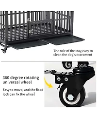 Aostirmotor 55" Heavy Duty Large Dog Crate, strong metal construction, 4 lockable wheels for mobility, secure and durable kennel ideal