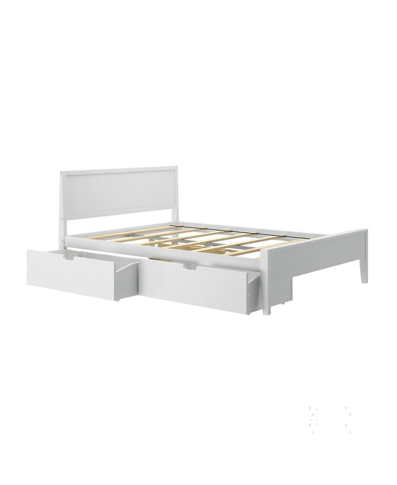 Max & Lily Queen Bed with Storage Drawers, Solid Wood Bed Frame with Panel Headboard, Wood Slat Support, No Box Spring Needed