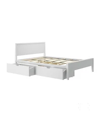 Max & Lily Queen Bed with Storage Drawers, Solid Wood Bed Frame with Panel Headboard, Wood Slat Support, No Box Spring Needed