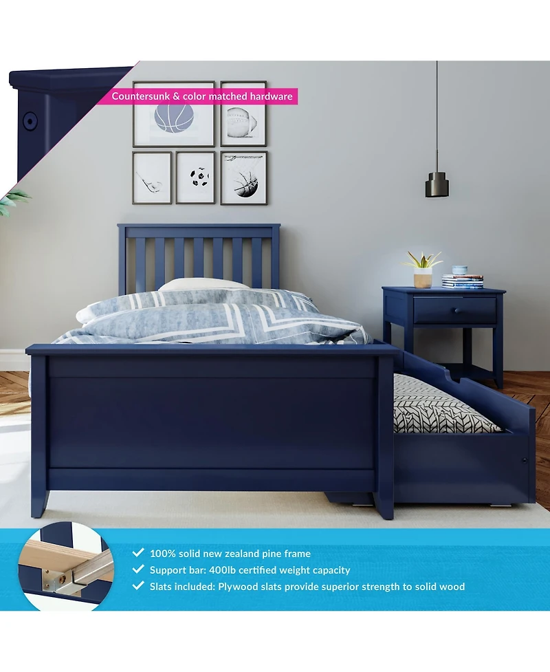 Max & Lily Twin Bed Frame with Storage Drawer, Solid Wood Platform for Kids