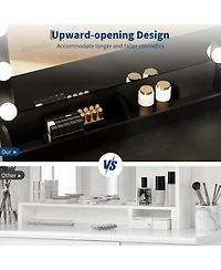 Homfan Makeup Vanity Desk with Led Mirror, Power and Charging Station, 3 Drawers, 2 Cubbies, Cabinet, Shelves, Wooden Dressing Table for Bedroom