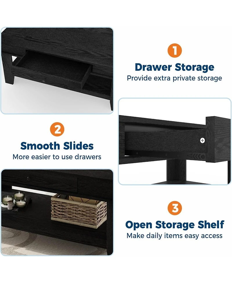 gaomon Coffee Table with Drawer, 47.2" Center Table with Storage Shelf, Rustic Coffee Tables Long Living Room Furniture