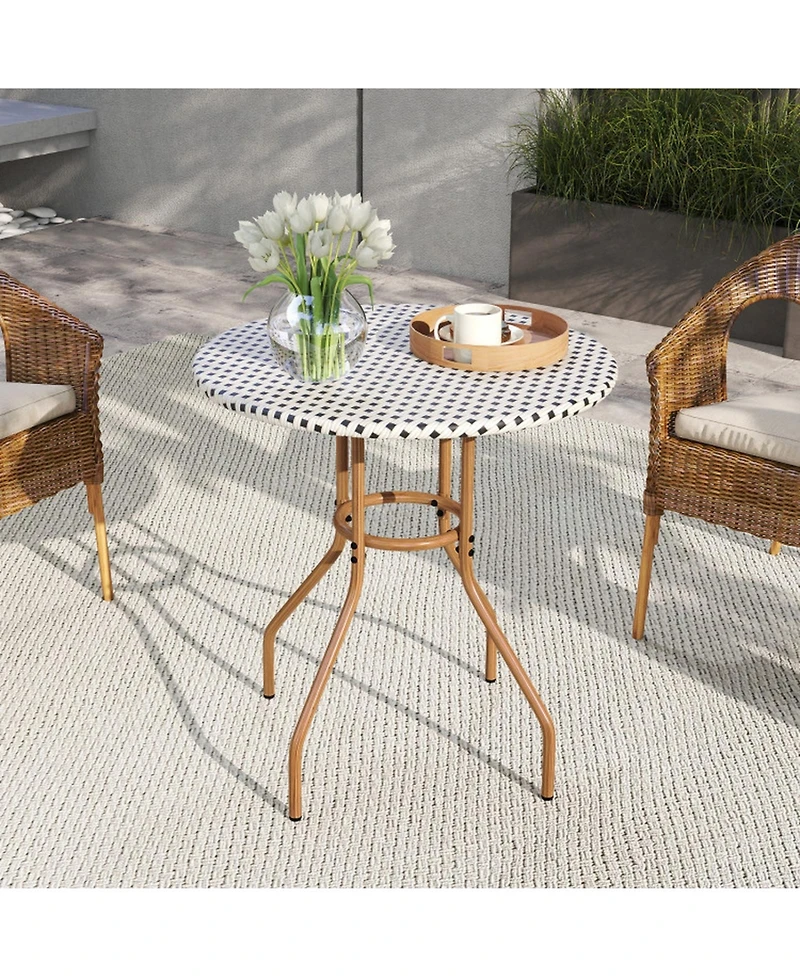Gouun 27.5 in Pe Rattan Outdoor Bistro Table with Metal Frame