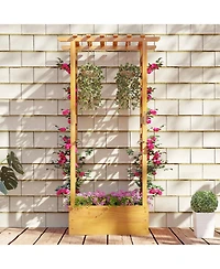Sugift Wooden Raised Garden Bed with Lattice Trellis and Roof