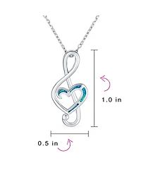 Bling Jewelry Musical Created Blue Opal Heart Treble Clef Music Note Pendant Necklace