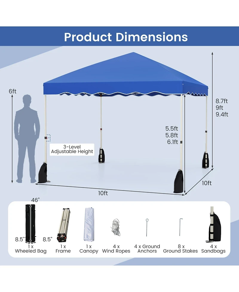 Sugift Foldable 10 X 10 Feet Pop up Canopy Tent with Wheeled Bag