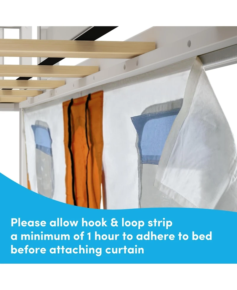 Max & Lily Low Twin over Twin Bunk With Stairs, Easy Slide and Orange Camper Van Curtain