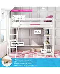 Max & Lily Solid Wood High Loft Bed,Twin Bed Frame For Kids With Bookcase and Ladder