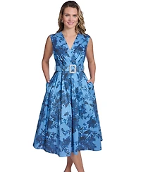 Jessica Howard Petite Printed V-Neck Midi Dress