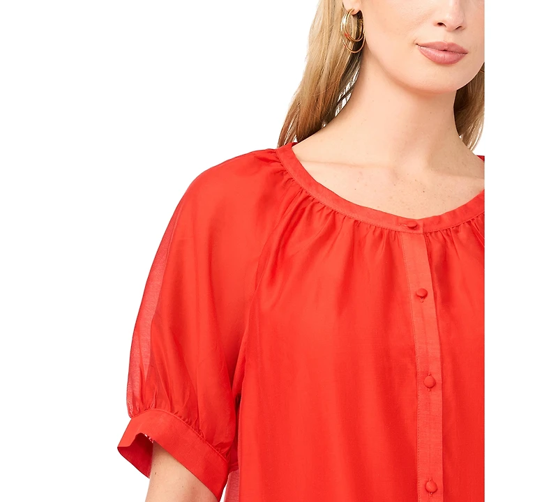 Vince Camuto Women's Crewneck Button Down Short-Sleeve Flowy Top