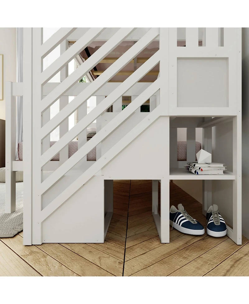 Max & Lily Solid Wood Twin over Full with Staircase for Kids