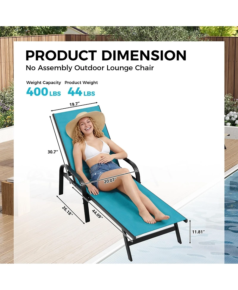 Homfan Adjustable 5-Position Outdoor Lounge Chairs Set of 2 - Durable Textilene Reclining Patio Chaise