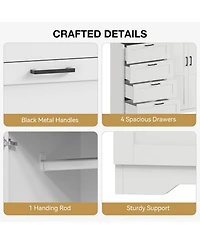 gaomon Multifunctional Wooden Dresser for Bedroom, 43.3 in H 2 Door Wardrobe Armoire Closet with 4 Drawers and Hanging Rod
