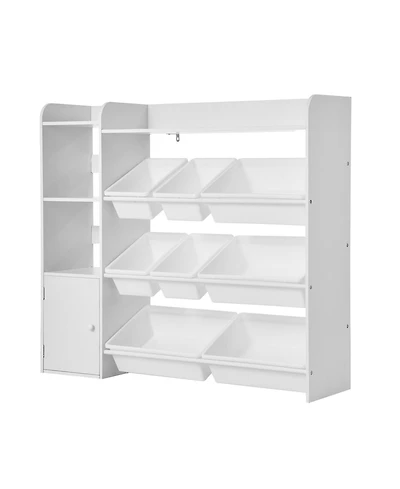 Gouun 4-Tier Kids Toy Organizer with 8 Bins, Bookshelf and Cabinet, 44.3 x 39.4 inches