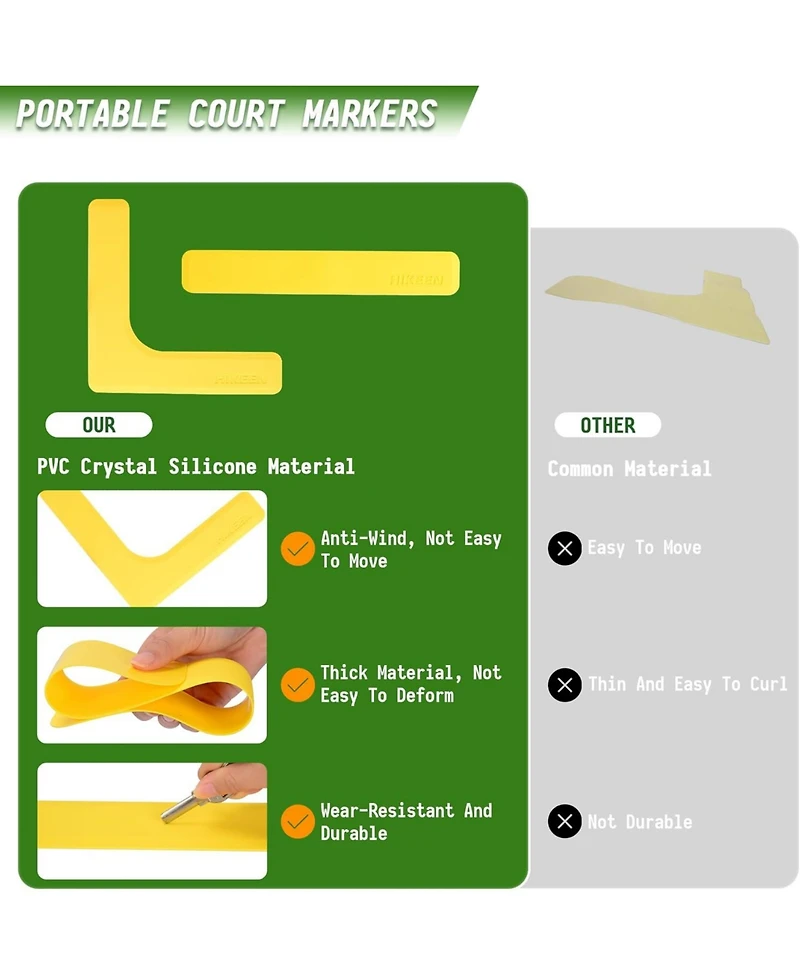 Hikeen Court Lines Marker Kit Anti-Slip and Wind-Resistant Throw Down Markers, Pickleball Net Court for Outdoor Indoor Court