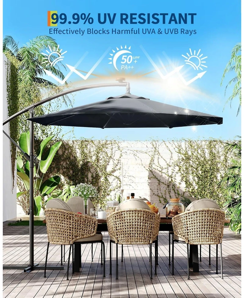 gaomon offset patio umbrella with weighted base, 360degree(s) rotation and infinite tilt for versatile shade on decks, poolsides, lawns, backyards