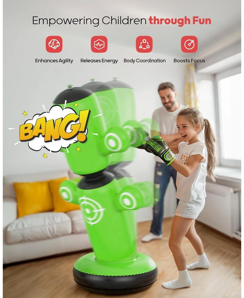 Qpau 360degree(s) Rotatable Punching Bag for Kids, Lager 64" Kids Punching Bag with Gloves, Hand Pump and 6 Targets, Bop Bag Inflatable Punching Toy