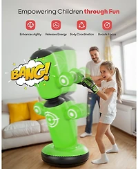 Qpau 360degree(s) Rotatable Punching Bag for Kids, Lager 64" Kids Punching Bag with Gloves, Hand Pump and 6 Targets, Bop Bag Inflatable Punching Toy