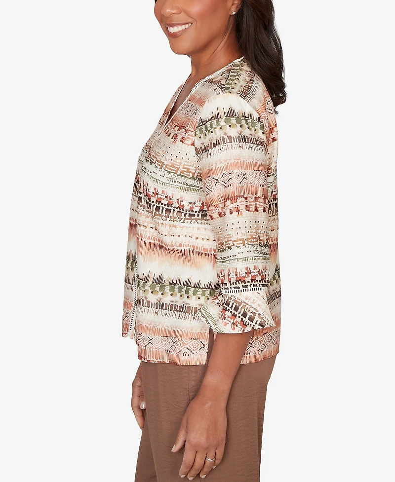 Alfred Dunner Petite Spice Market Biadere Stripe Center Seam V-Neck Top