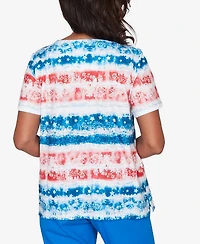 Alfred Dunner Petite Lady Liberty Americana Tie-Dye Stripes Short-Sleeve T-Shirt