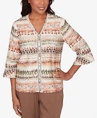 Alfred Dunner Petite Spice Market Biadere Stripe Center Seam V-Neck Top