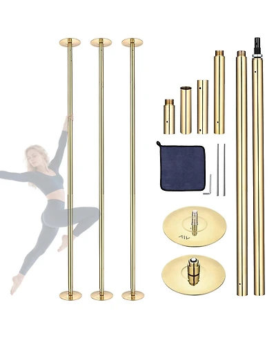 Yescom 3 Pack 9.25 Ft Spinning Static Dancing Pole Kit for Fitness Studio Club Gold