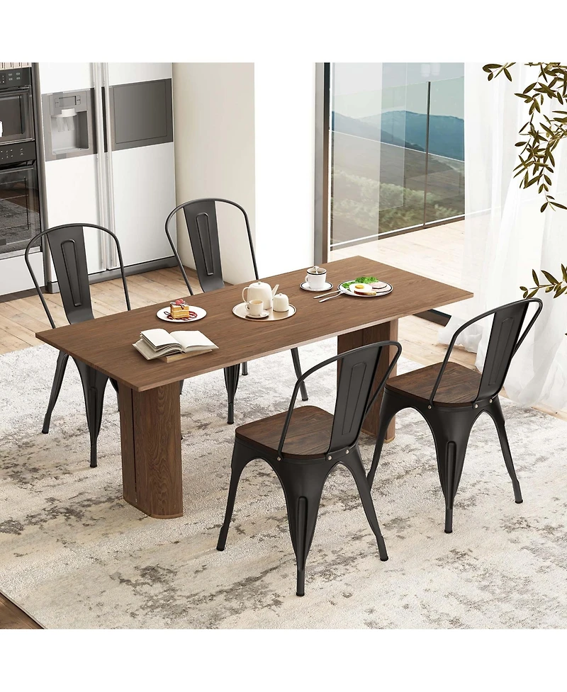 Gymax Tolix Style Metal Dining Chairs Set of 4 with Wood Seat and Removable Backrest