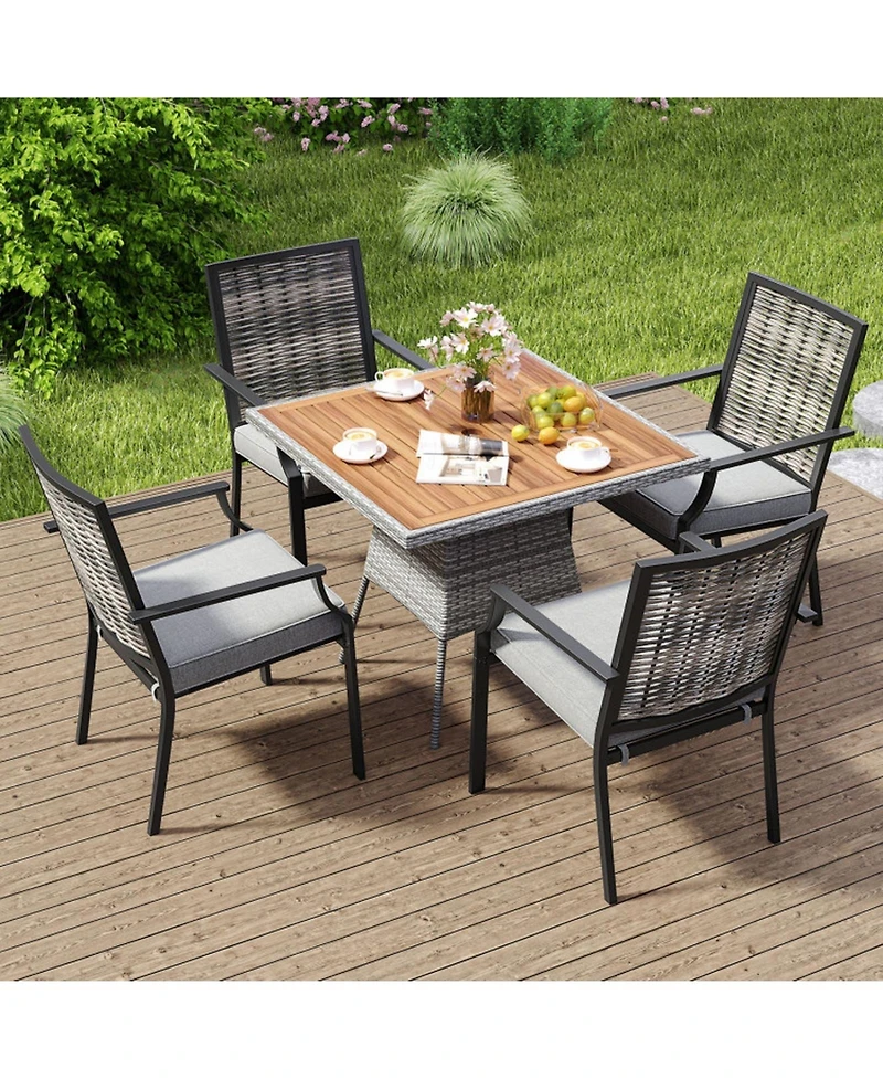 Gouun Stackable Wicker Patio Dining Chairs Set of 2 with Removable Cushions
