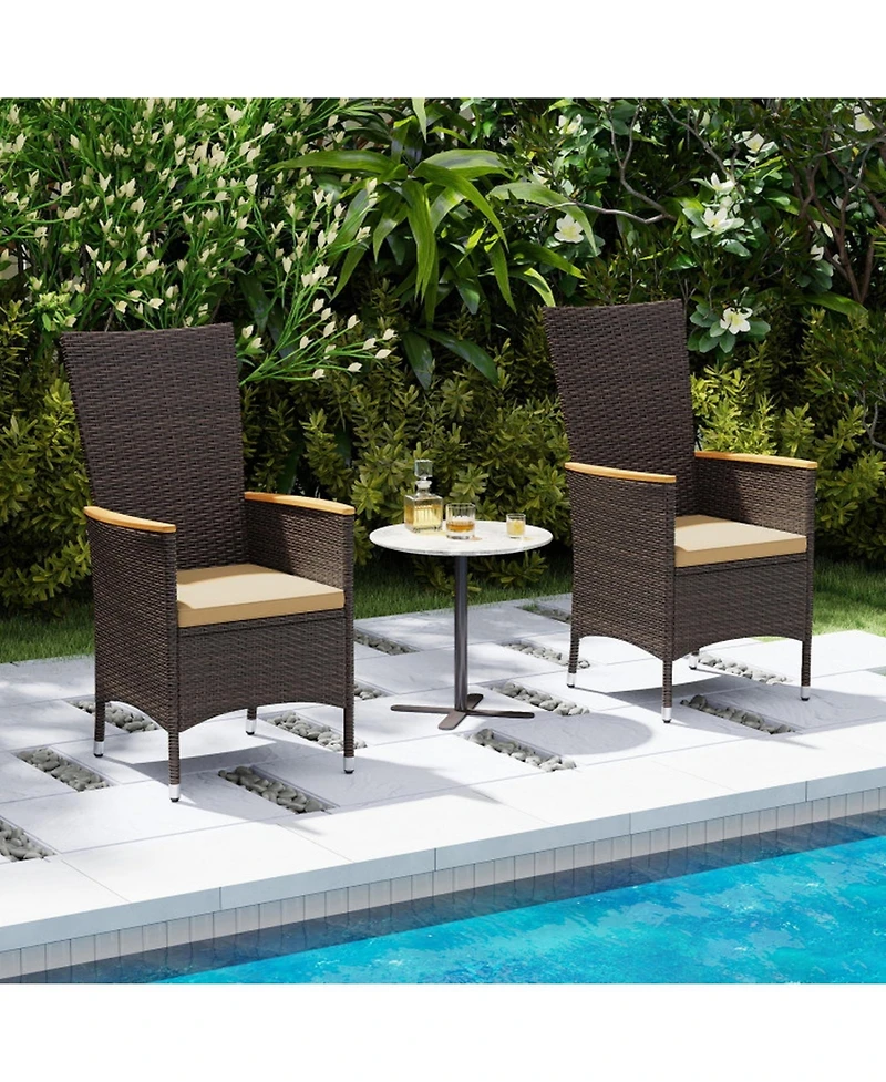 Gouun Wicker Patio Dining Chairs Set of 4 with High Backrest and Seat Cushions