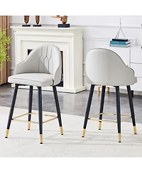 Rainsken Pu Leather Bar Stools Set of 2, Modern Counter Height Chairs with Ergonomic Backrest and Metal Footrest for Home Pub