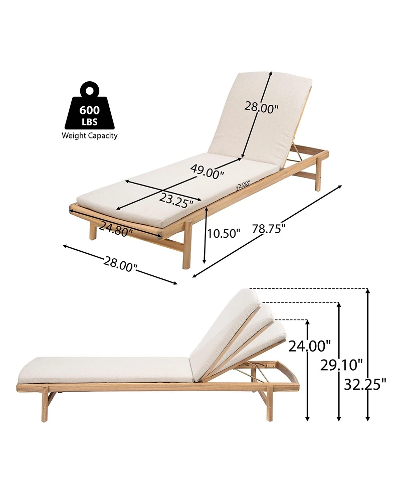 Mondawe Outdoor Teak Chaise Lounge Set of 2 with Cushions