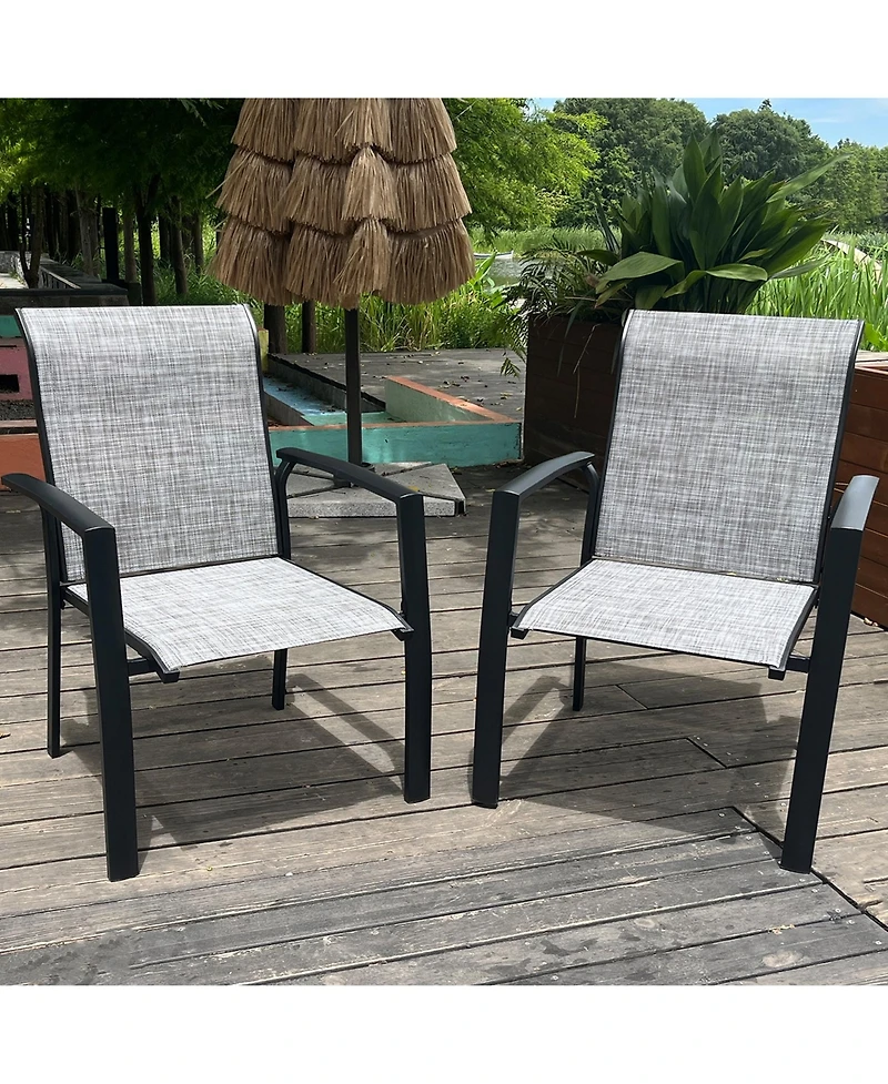 Mondawe 2-Piece Stackable Outdoor Dining Chairs, Metal Frame with E-Coating, Textilene All-Weather Patio Chairs