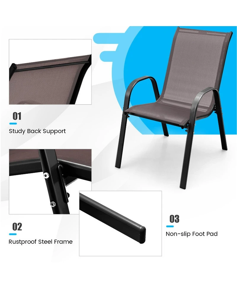 Gouun Stackable Outdoor Dining Chairs Set of 2 with Inclined Backrest