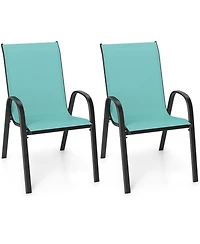 Gouun Stackable Patio Dining Chairs Set of 2 with Breathable Fabric Seat