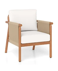 Gouun Acacia Wood Patio Chair with Woven Rope Armrests and Cushions