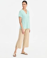 Jm Collection Printed Short Sleeve V Neck Jacquard Top Pull On Pants Macys Exclusive