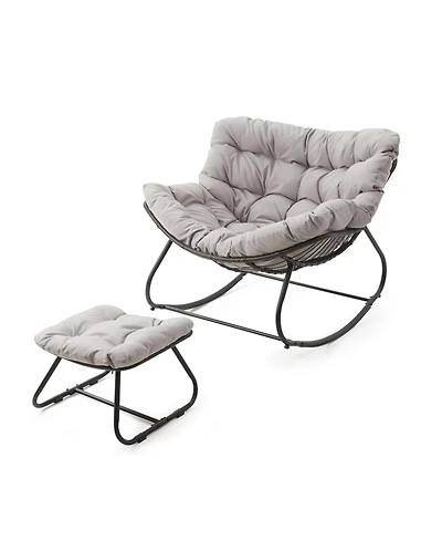 Mondawe Egg Rocking Chair & Ottoman Set with Cushions, All-Weather Wicker Lounge
