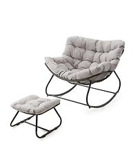 Mondawe Egg Rocking Chair & Ottoman Set with Cushions, All-Weather Wicker Lounge