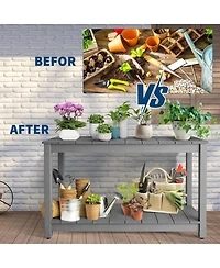 gaomon 48 Inch 2-Shelf Console Table, Indoor Outdoor 2-Tier Patio Buffet Table with Adjustable Foot Pad, Wooden Bar Storage Organizer.