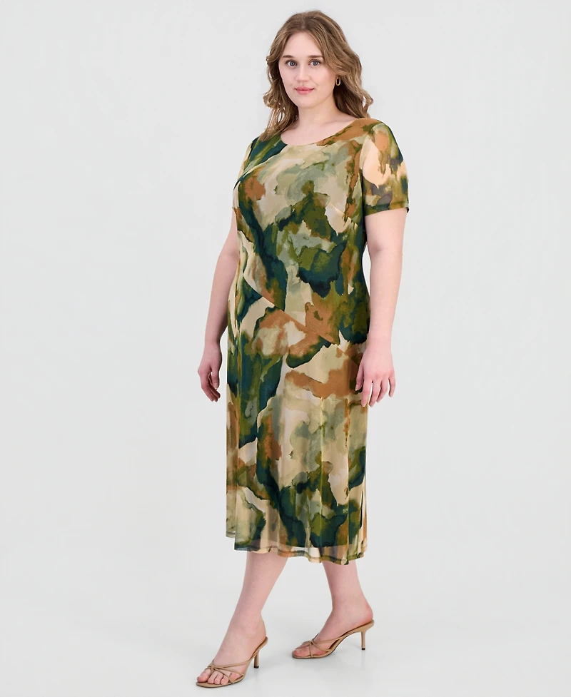 Connected Plus Printed Mesh Midi Dress