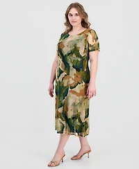 Connected Plus Printed Mesh Midi Dress