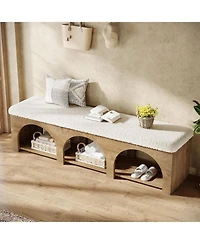 Tribesigns 63" Upholstered Entryway Bench, 2-Tier Entry Shoe Bench with Cushion and Storage Shelf, Farmhouse Padded Ottoman